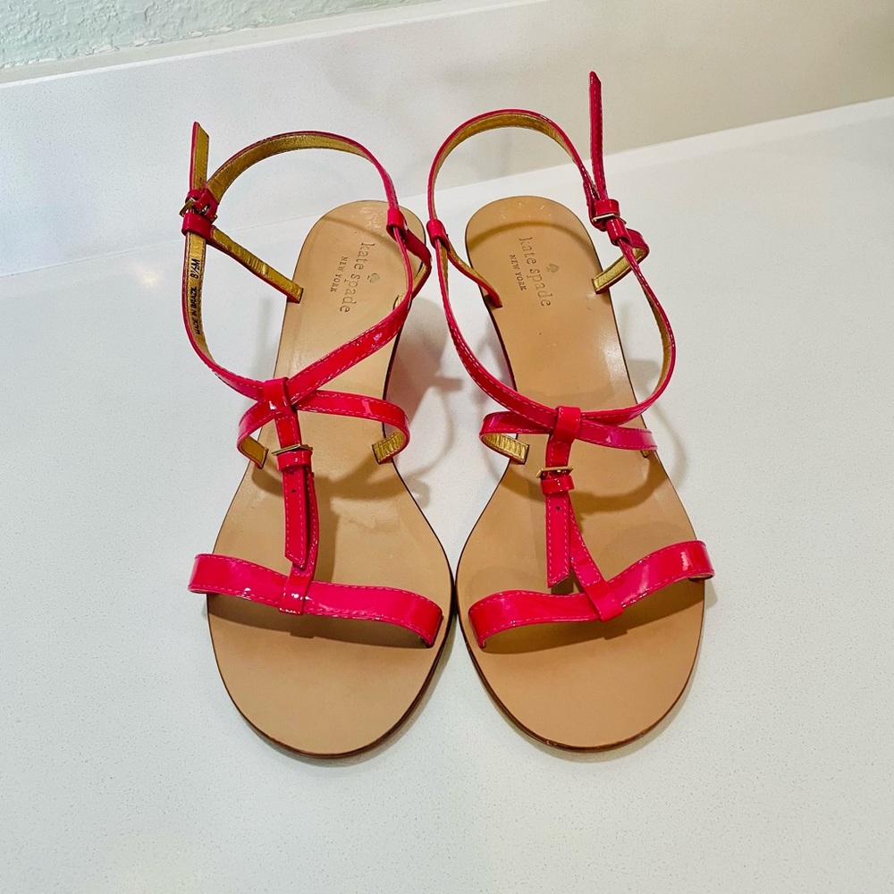 Kate Spade wedge heeled sandals in pink patent leather